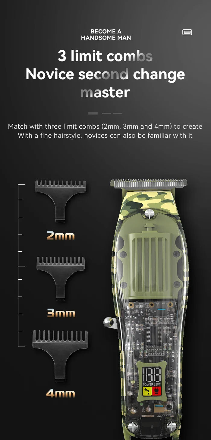 Kemei Transparent Body Electric Hair Clippers Kit KM-1926 KM-1928 Rechargeable Trimmer KM-TX7 Waterproof Men's Shaver Barber