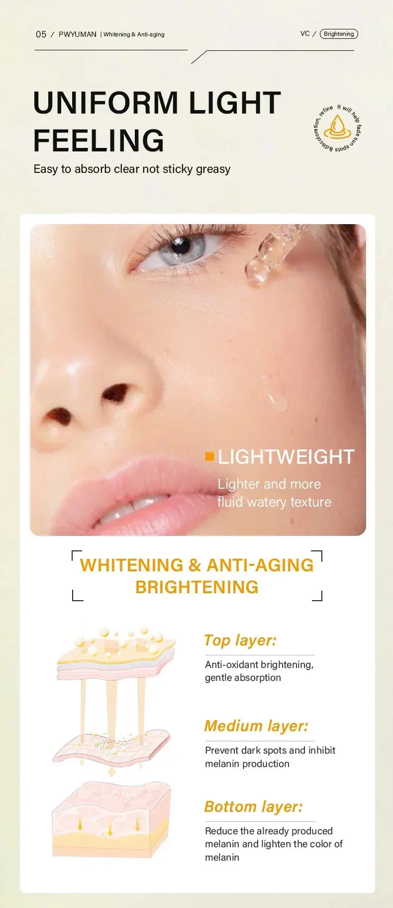 Vitamin C Whitening Freckles Serum Cream Remove Dark Spots Fade Melasma Lighten Melanin Pigment Bleaching Moisturizing Skin Care