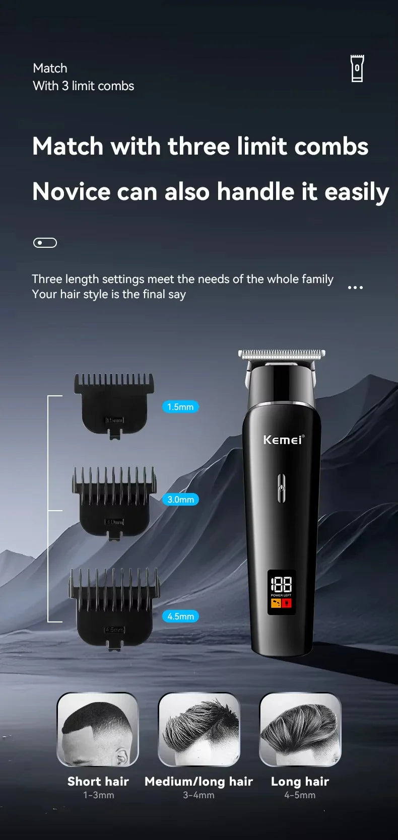 Kemei KM-2290 KM-1113 KM-2026 professional Electric hair clipper kit Men's Shaver Cordless Barber Hair Trimmer USB beard Razor