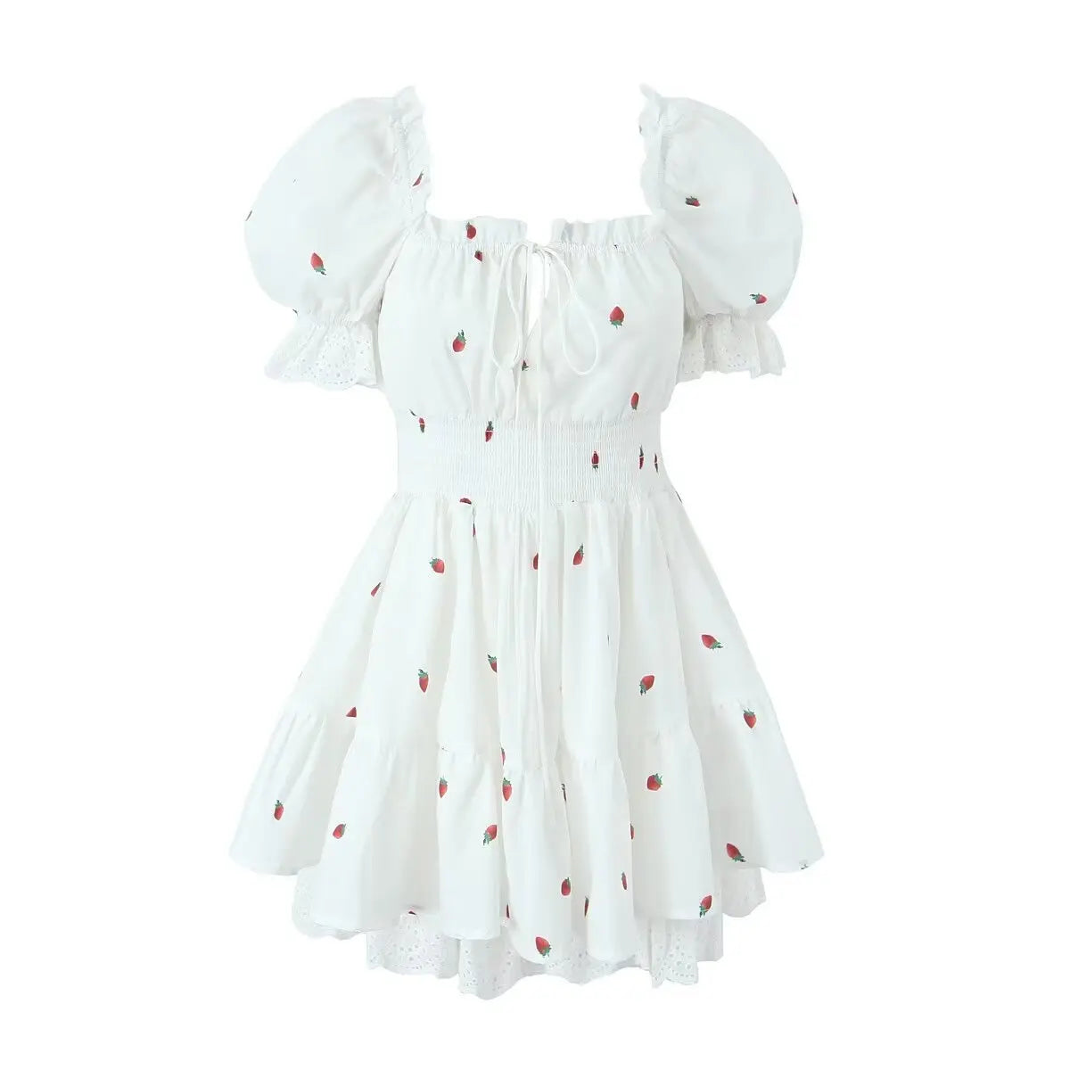 Vintage Puff Sleeve Mini Lace Dress Women Floral Printed Off Shoulder Ruffles Summer Dresses Party Elegant Square Neck Vestidos