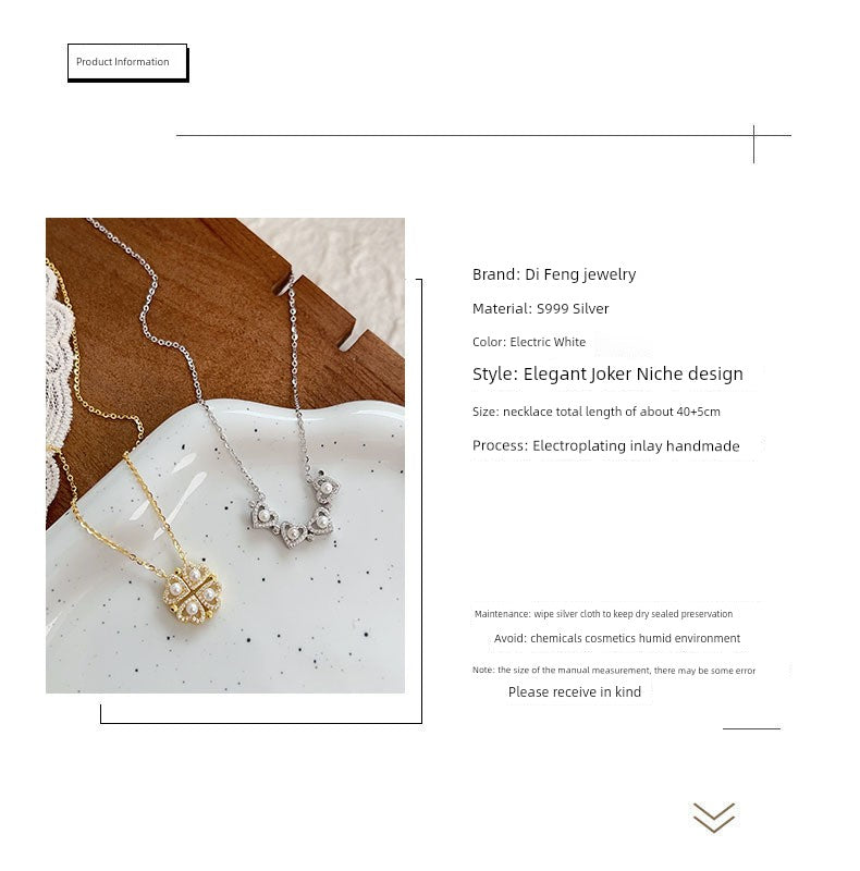 Four-Leaf Clover Genuine Love Necklace Women's Sterling Silver 999