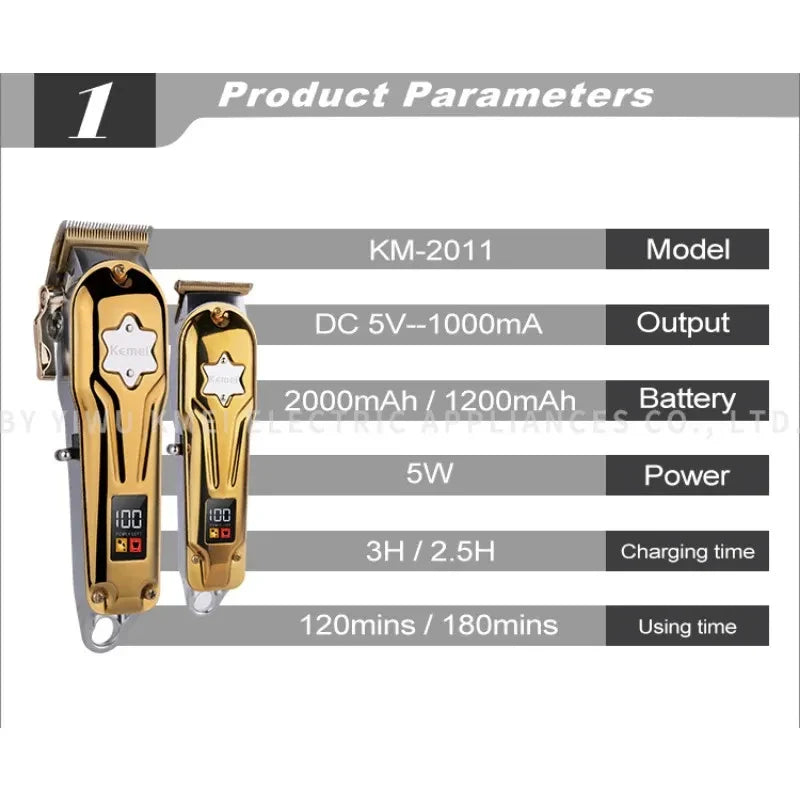Kemei KM-2011 New Men's Electric Hair trimmer Two-Piece Suit LED Display Metal Hair Clipper USB Charging Trimmer Hair Clipper