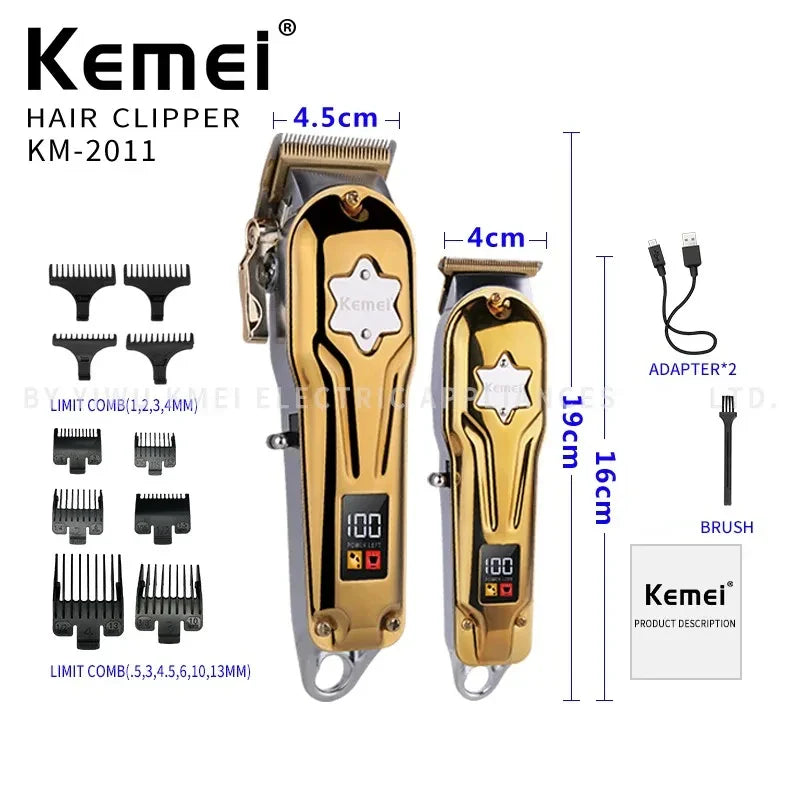 Kemei KM-2011 New Men's Electric Hair trimmer Two-Piece Suit LED Display Metal Hair Clipper USB Charging Trimmer Hair Clipper