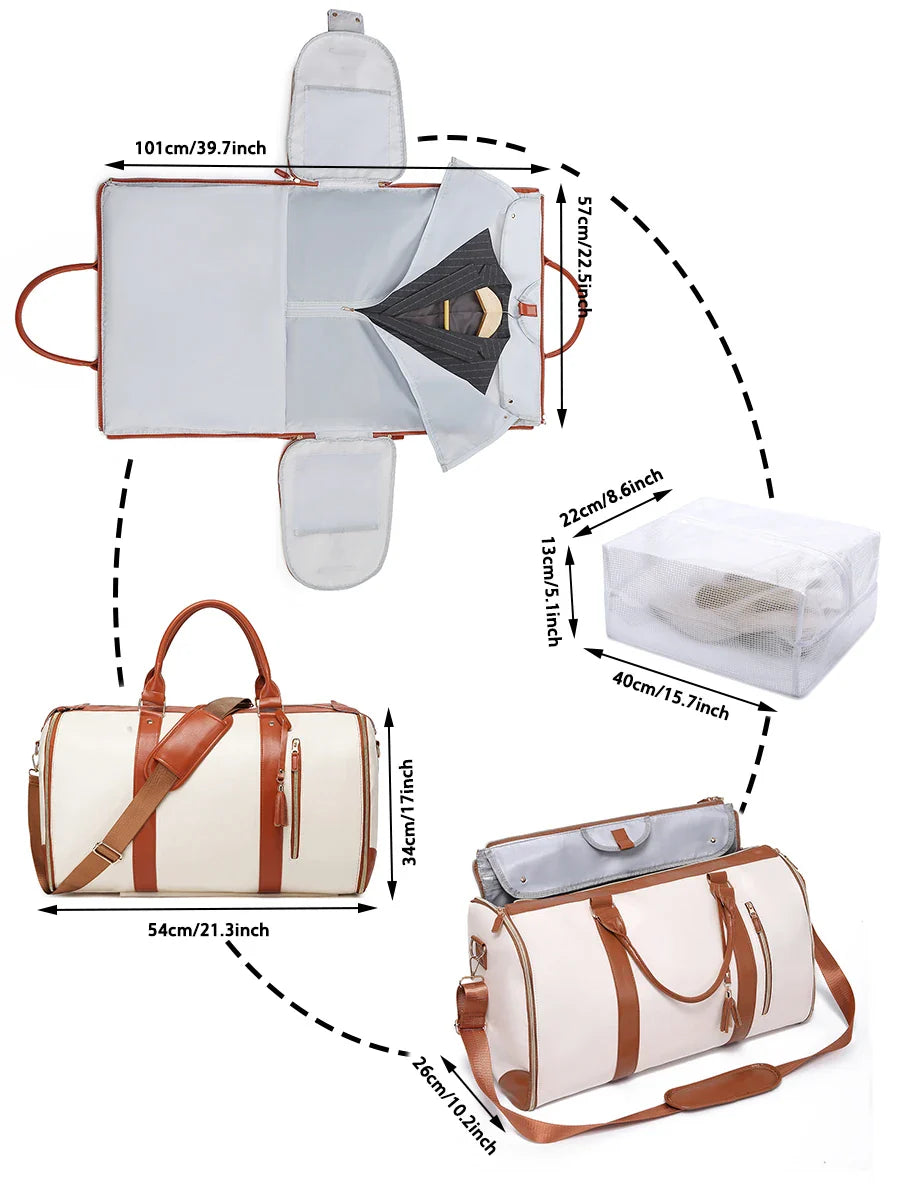 Carry On Garment Bag 55L Large Pu Leather Duffle Bag Waterproof With Shoe Pouch For 2 In 1 Hanging Suitcase Suit Travel Bags