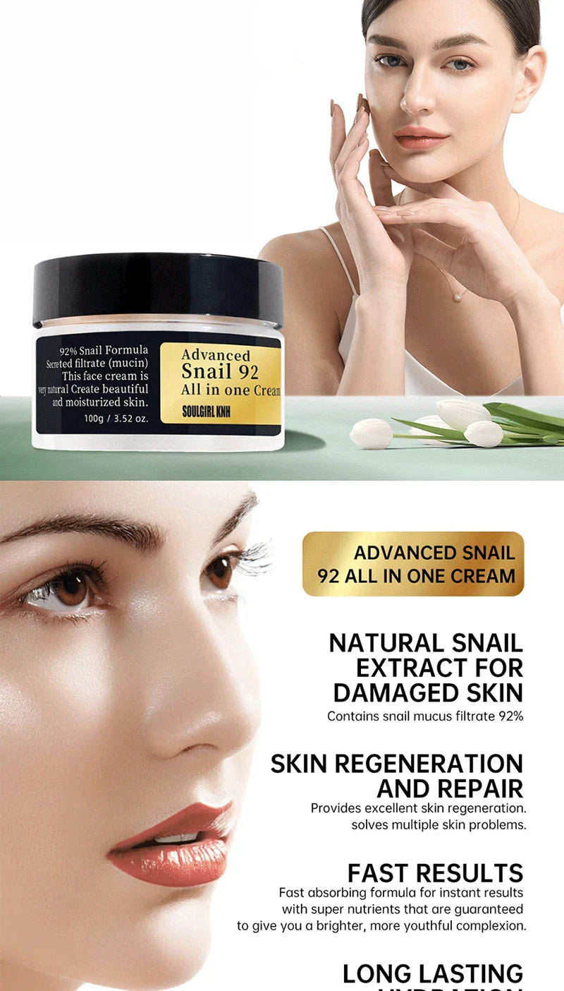 Collagen Snail Mucin 92% Repair Face Cream Repairing Lift Firm Anti-aging Fade Fine Lines Acne Treatment Brightening Skin Care