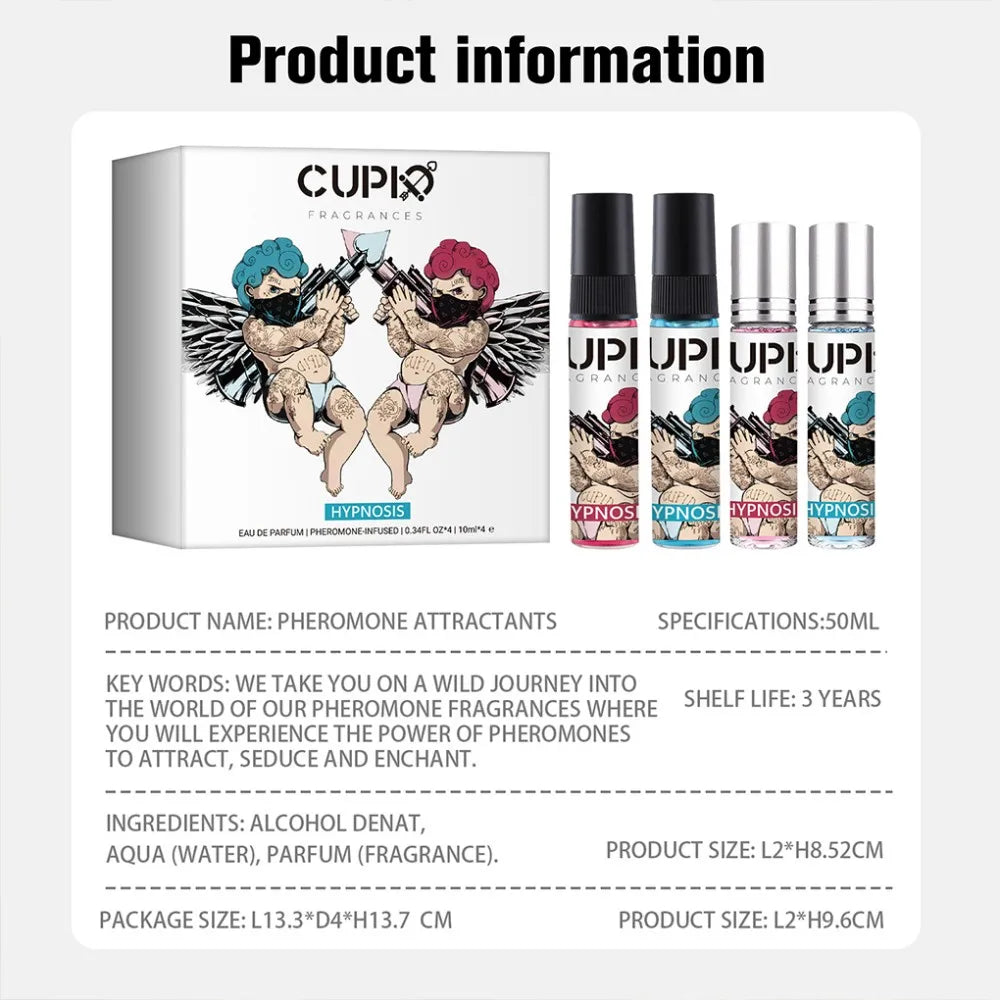 Cupid 4pcs 10ml Floral Gourmand Cologne Men and Women for Couple kit Christmas gifts pheromones perfumes for men and women