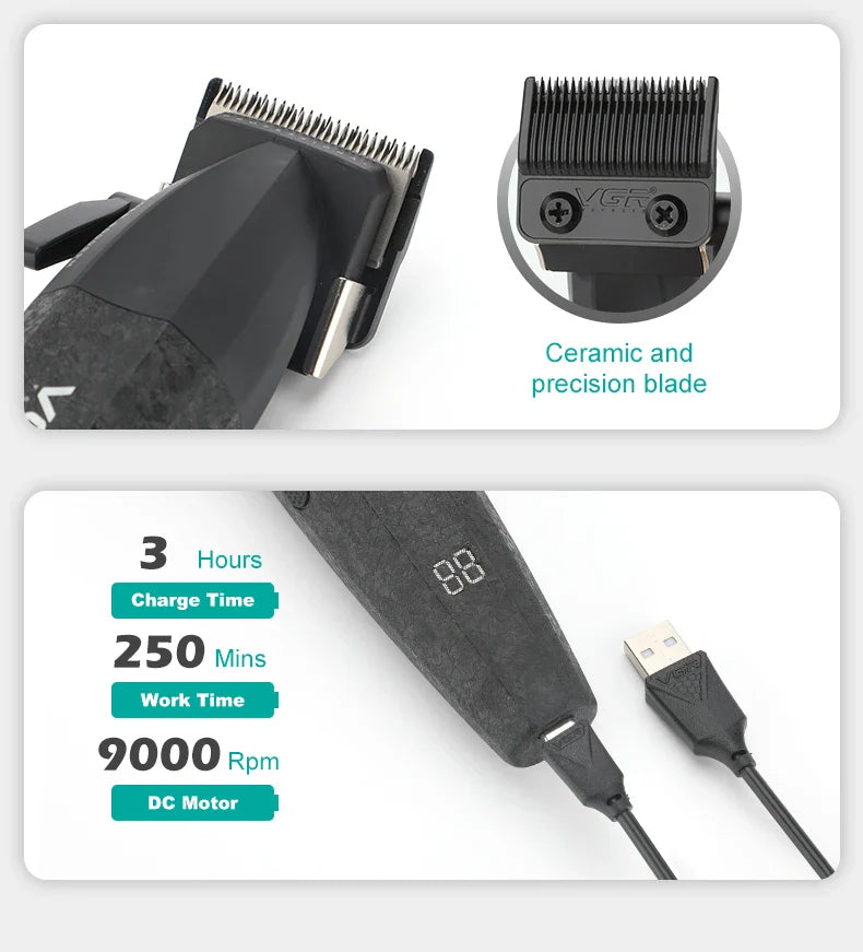 VGR Hair Trimmer Professional Electric Hair Clipper Barber Hair Cutting Machine 9000 RPM Haircut Metal Trimmer for Men V-640