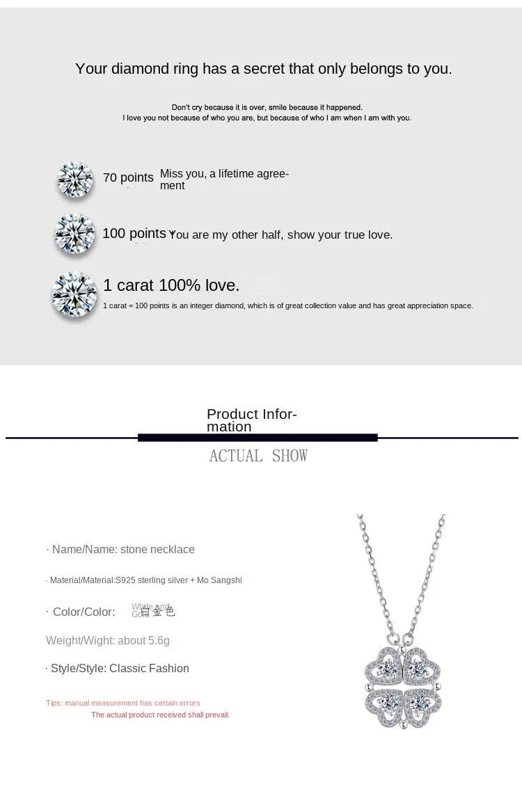 Sterling silver S925 four-leaf clover necklace for women Light Luxe Mosan diamond clavicle chain flower-shaped pendant for women
