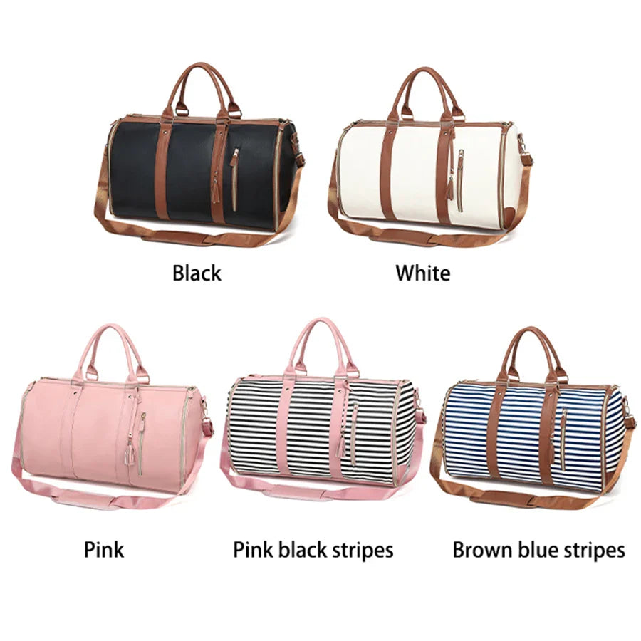 1pc Foldable Women's Travel Convenient Carry-on Clothing Bag Large PU Leather Duffel Bag Women's Business Travel Bag