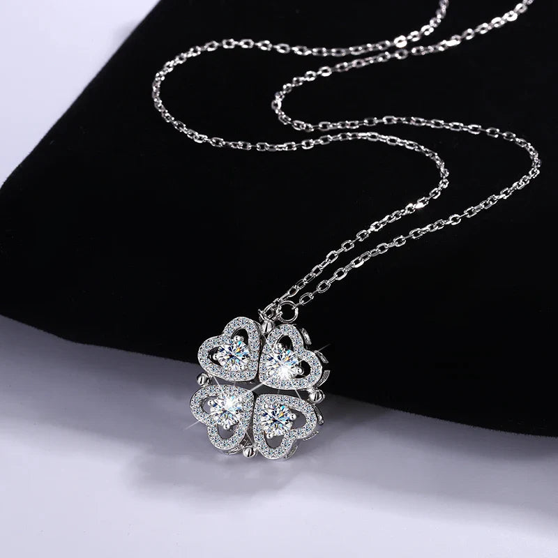 Sterling silver S925 four-leaf clover necklace for women Light Luxe Mosan diamond clavicle chain flower-shaped pendant for women