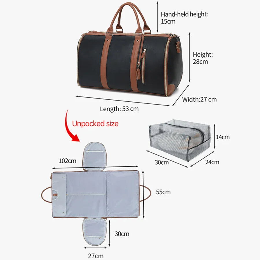 1pc Foldable Women's Travel Convenient Carry-on Clothing Bag Large PU Leather Duffel Bag Women's Business Travel Bag