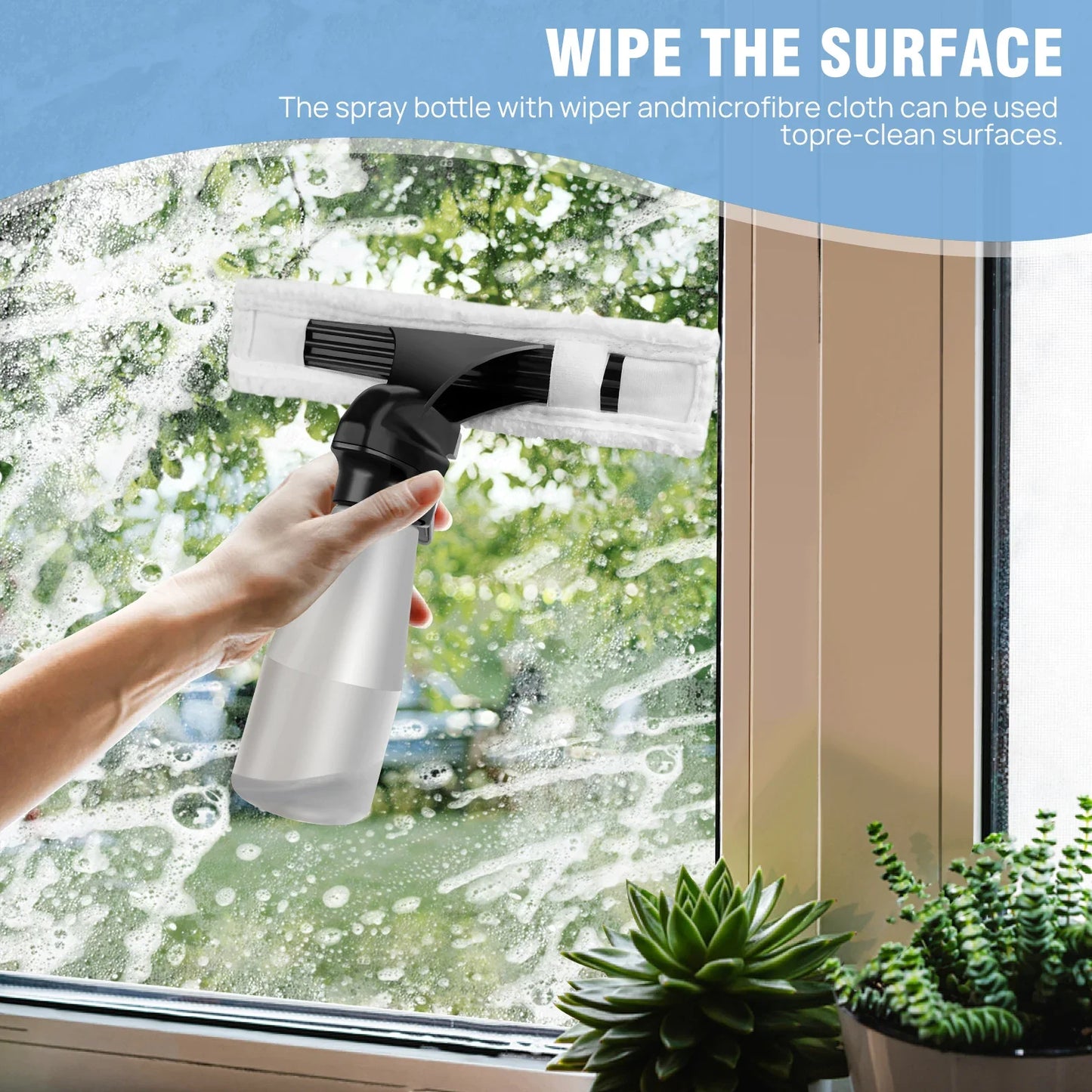 Cordless Window Vac Cleaner Rechargeable - 28cm Squeegee Element & 150ml Water Tank, Window Washer with 200ml Spray Bottle