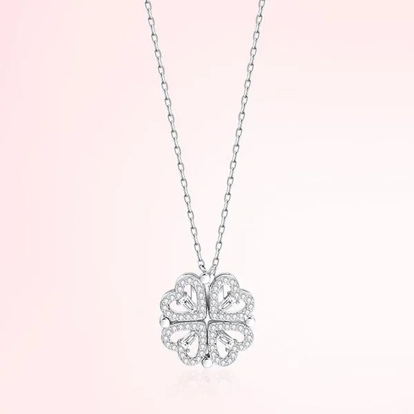 1pc Heart Shaped Four Leaf Clover Pendant Necklace Jewelry Zircon Women Love Clavicle Chain Gifts Openable ChokerJewelry