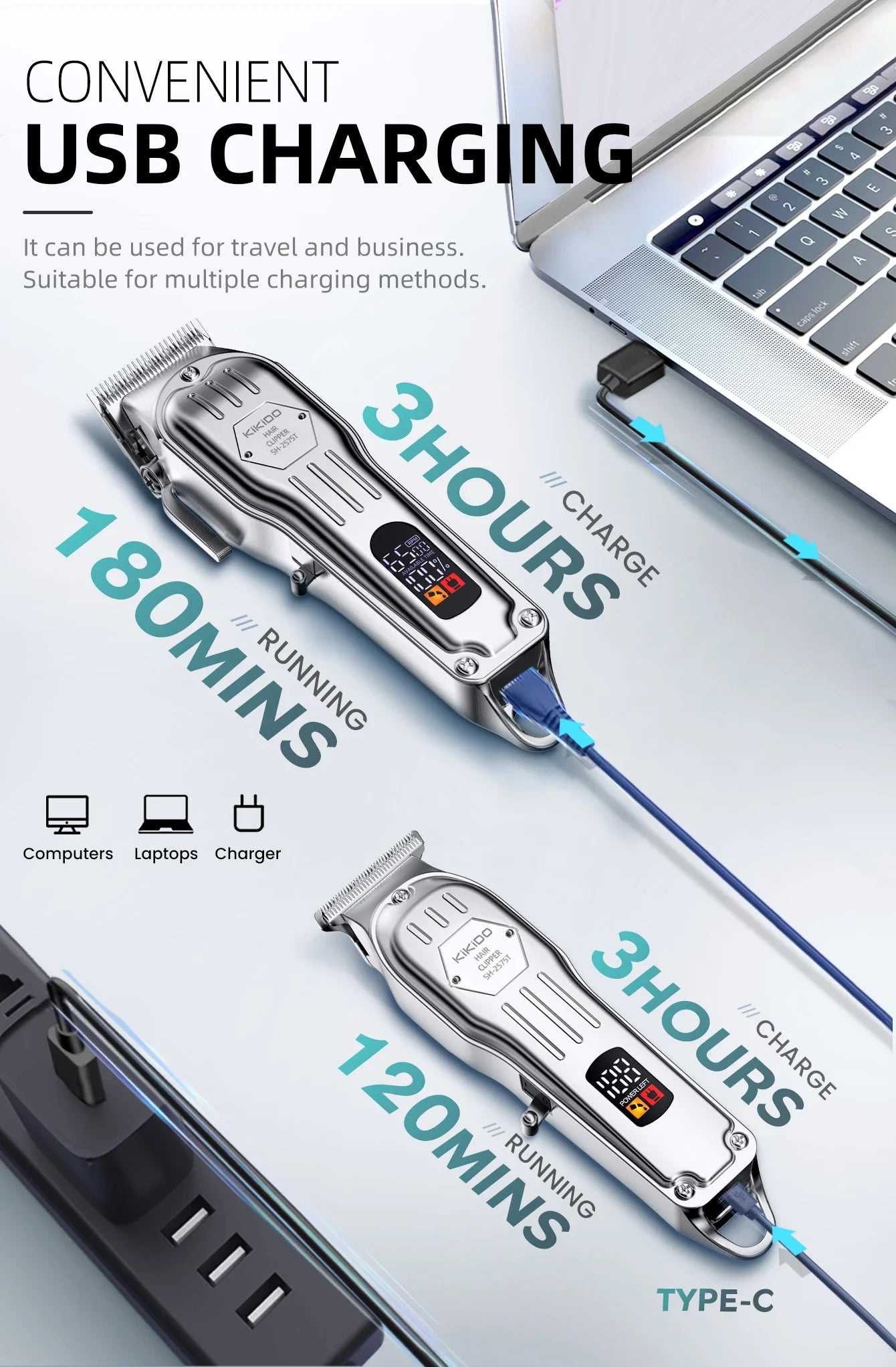 KIKIDO 2in1 Adjustable Cordless Hair Cutting Machine Full Metal Combo Kit Barber Hair Clipper Beard Shaver Kit for Men Gift2575T