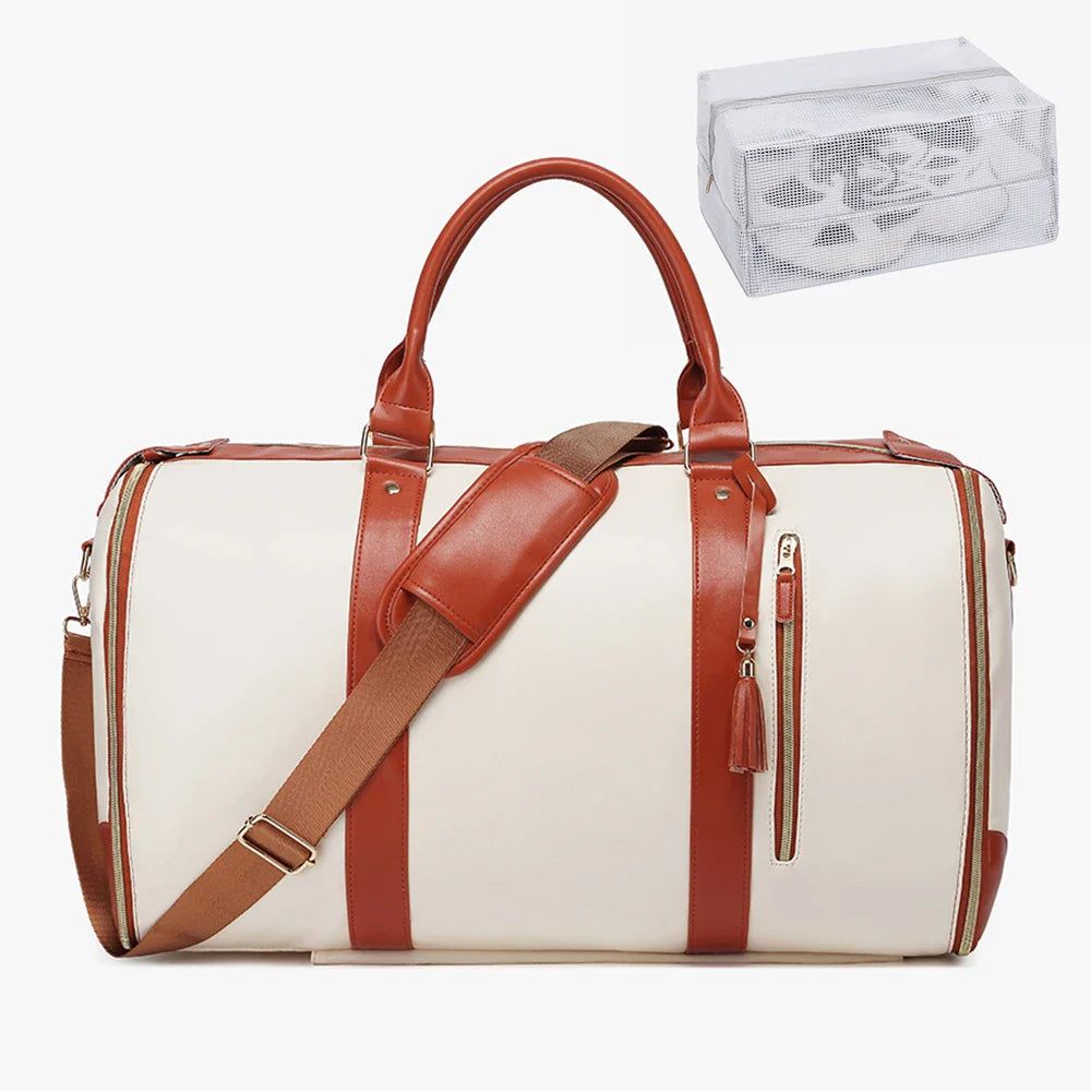 Carry On Garment Bag 55L Large Pu Leather Duffle Bag Waterproof With Shoe Pouch For 2 In 1 Hanging Suitcase Suit Travel Bags