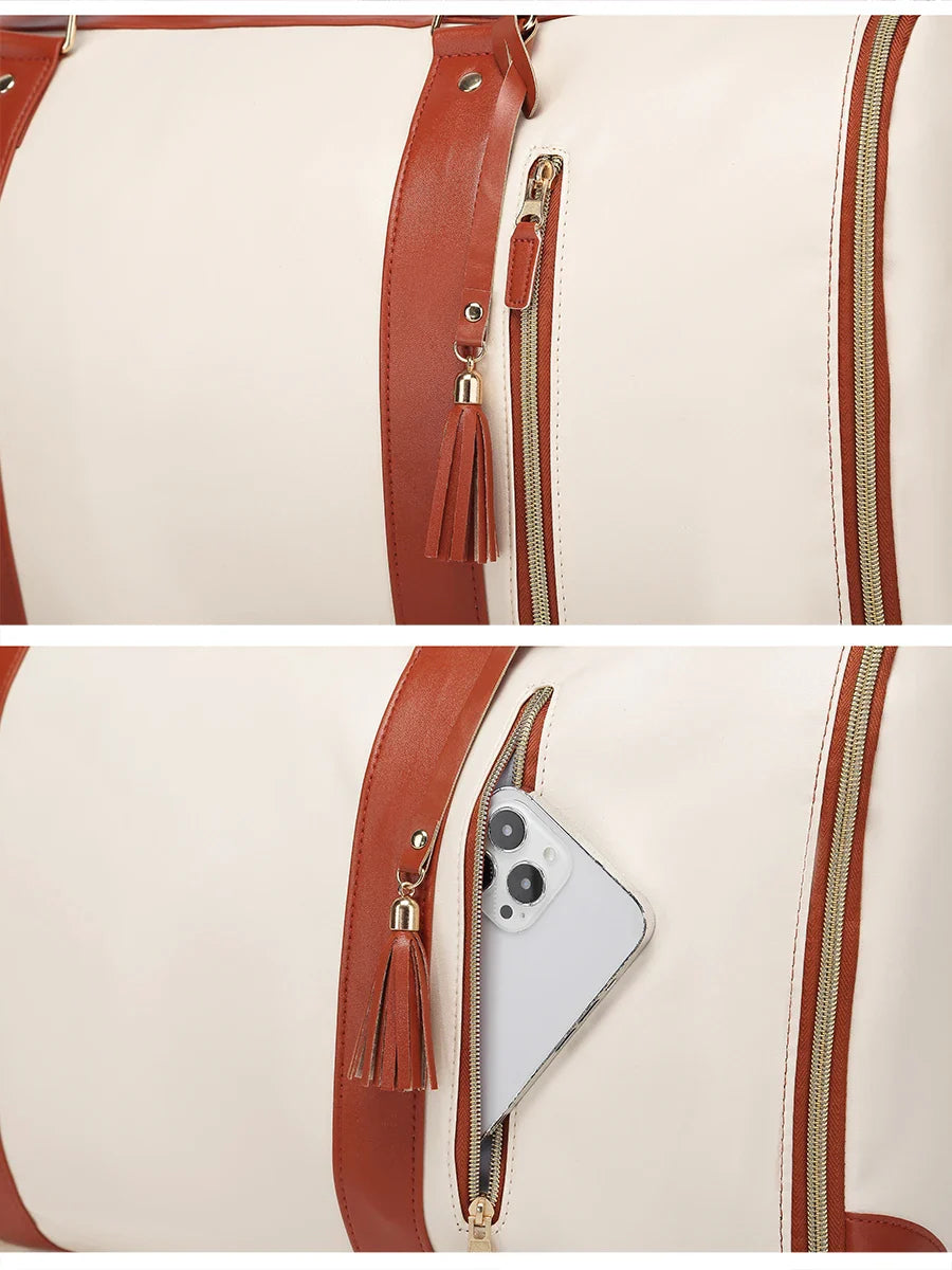 Carry On Garment Bag 55L Large Pu Leather Duffle Bag Waterproof With Shoe Pouch For 2 In 1 Hanging Suitcase Suit Travel Bags