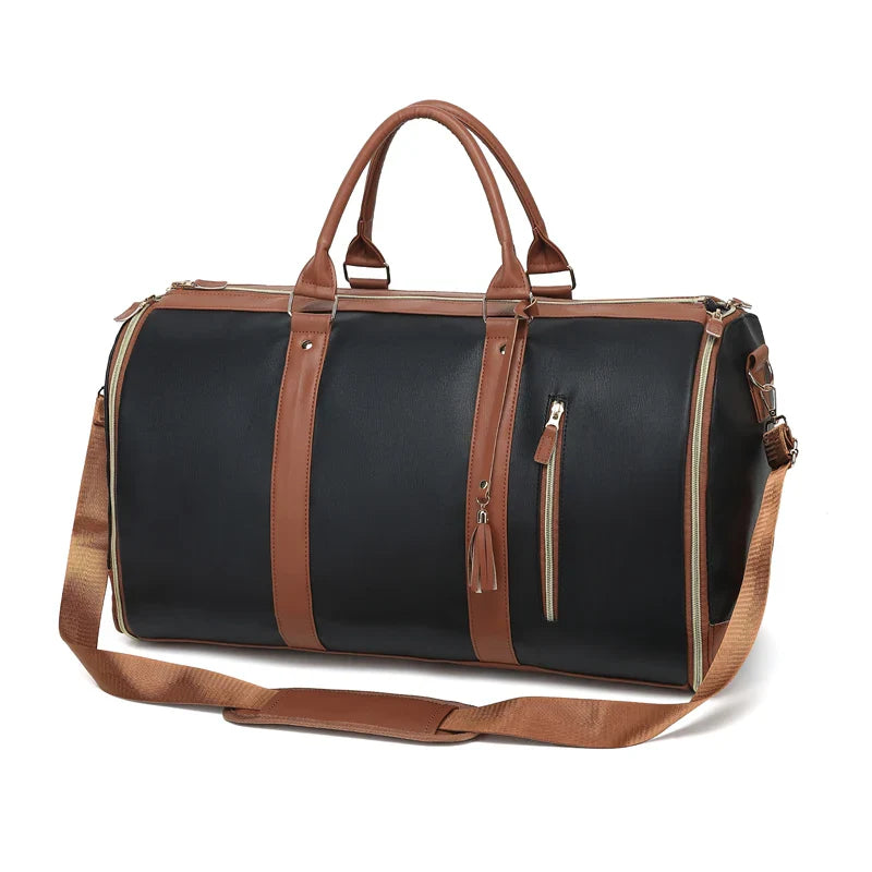 1pc Foldable Women's Travel Convenient Carry-on Clothing Bag Large PU Leather Duffel Bag Women's Business Travel Bag