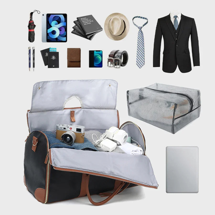 1pc Foldable Women's Travel Convenient Carry-on Clothing Bag Large PU Leather Duffel Bag Women's Business Travel Bag