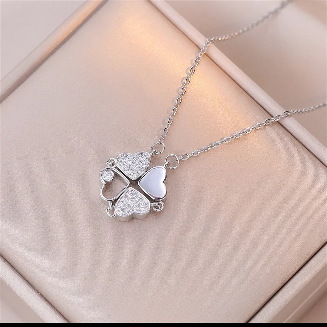 Fashion Retro Lucky Four Leaf Clover Women Necklace Gothic Love Heart Pendant Choke Chain Necklace Stainless Steel Jewelry Gift